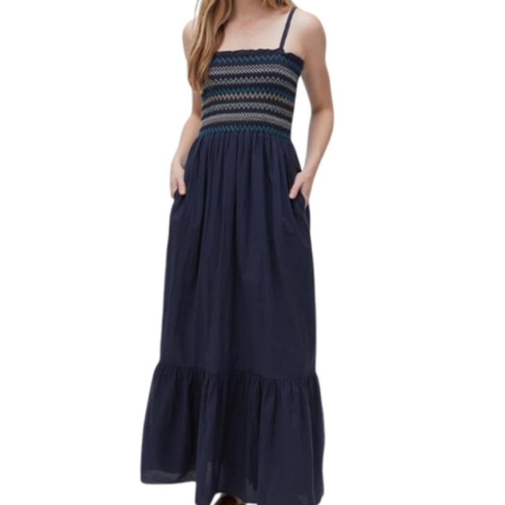 Navy Maxi Dress with Patterned Bodice